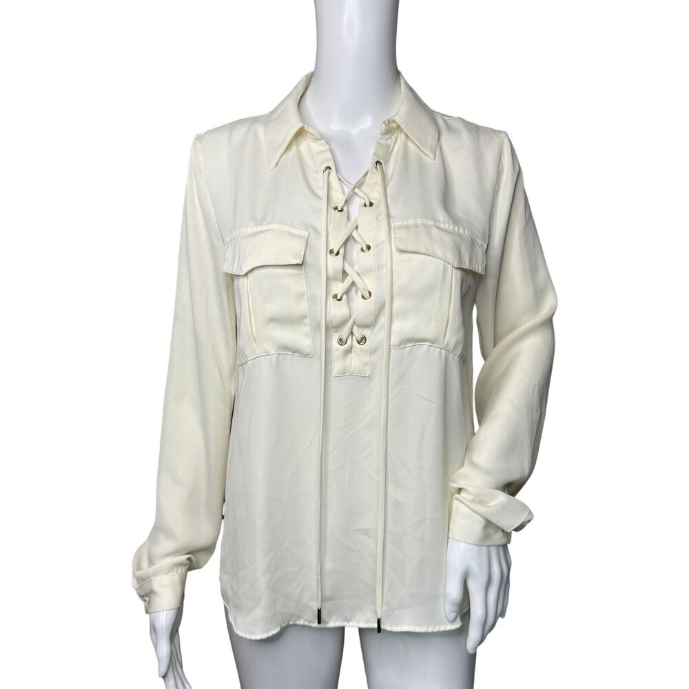 L'Academie Shirt‎ Womens XS Cream Lace Up Blouse The Safari Neutral Minimalist